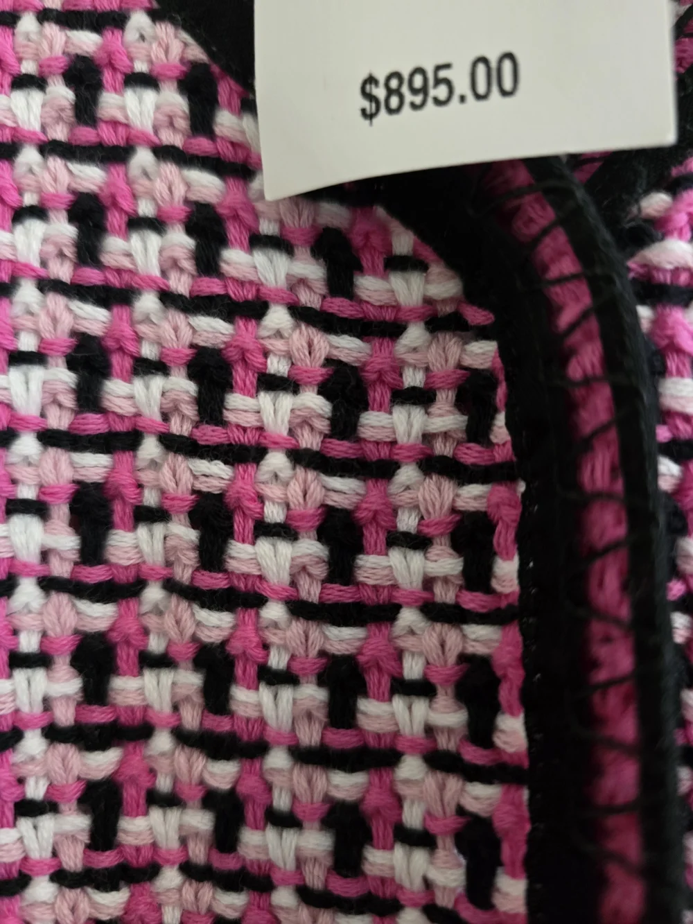 NWT Basler Pink Tweed Fringe-Trim Jacket with Black Piping